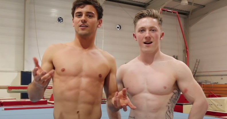 Tom Daley (left) and Nile Wilson shirtless