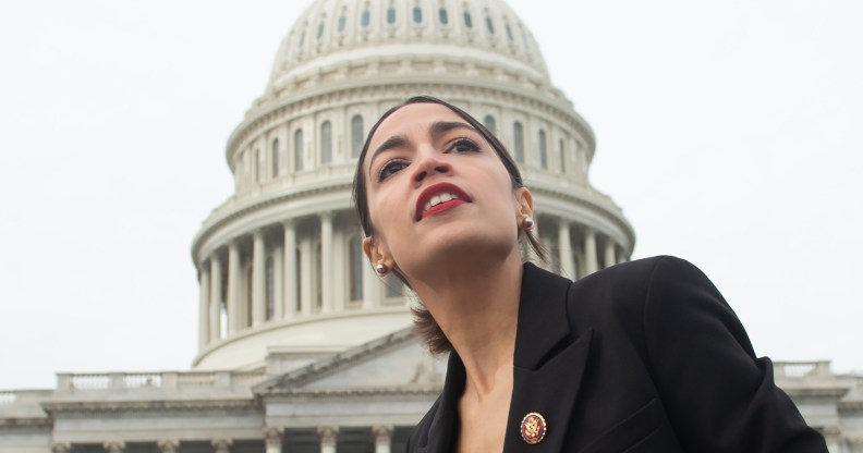 US Representative Alexandria Ocasio-Cortez, Democrat of New York, leaves a photo opportunity with the female Democratic members of the 116th US House of Representatives outside the US Capitol in Washington, DC, January 4, 2019.