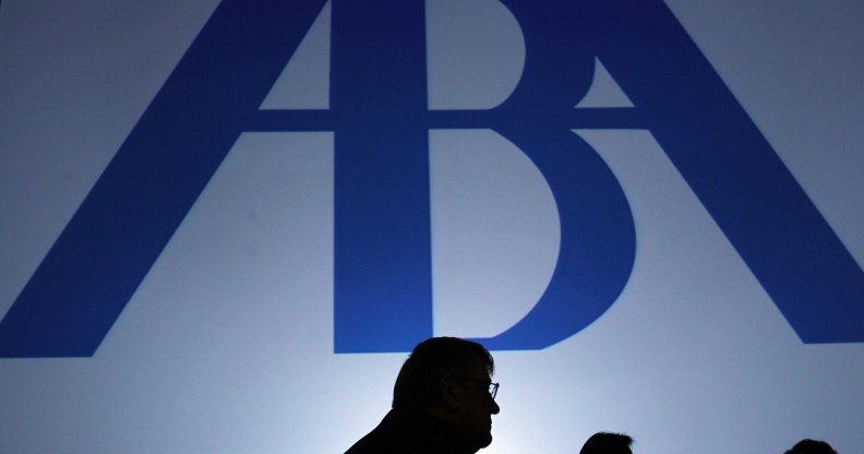 Delegates look on as U.S. Supreme Court justice Ruth Bader Ginsburg speaks during the American Bar Association (ABA) House of Delegates meeting August 9, 2010 in San Francisco, California.