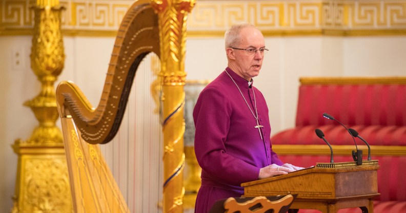 Archbishop of Canterbury Justin Welby makes a speech during a reception to mark the 50th Anniversary of the investiture of The Prince of Wales at Buckingham Palace in London on March 5, 2019.