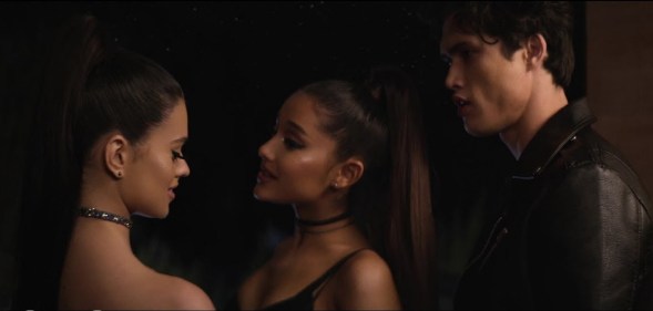 Ariana Grande flirts with Ariel Yasmine in the "Break Up With Your Girlfriend, I'm Bored" video