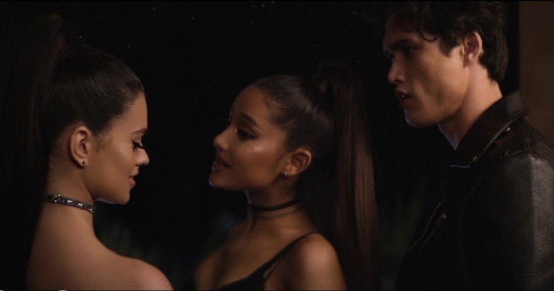 Ariana Grande flirts with Ariel Yasmine in the "Break Up With Your Girlfriend, I'm Bored" video