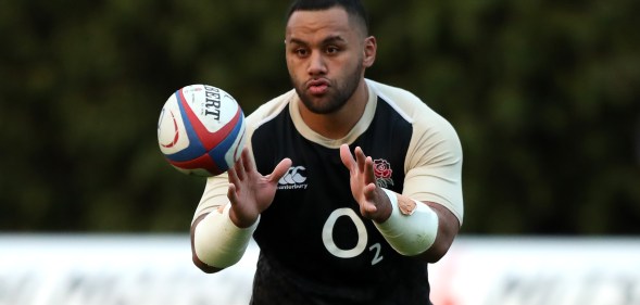 Billy Vunipola catches the ball during the England training session held at Pennyhill Park on March 13, 2019 in Bagshot, England.