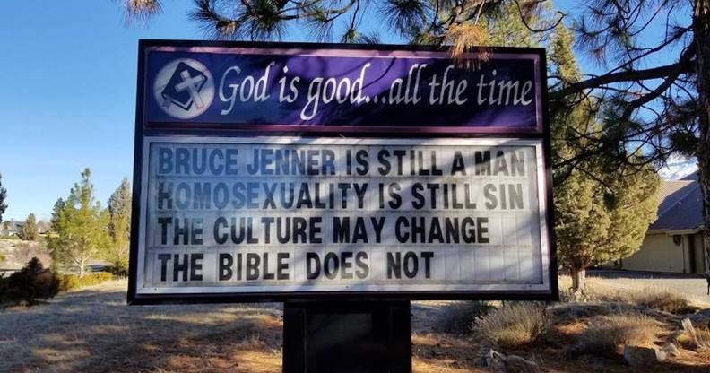 A church has put up a sign claiming Caitlyn Jenner is still a man