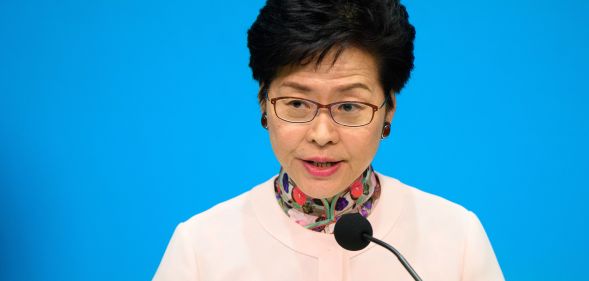 Hong Kong's Chief Executive Carrie Lam speaks at a press conference after delivering her annual policy address at the Legislative Council (Legco) in Hong Kong on October 10, 2018.