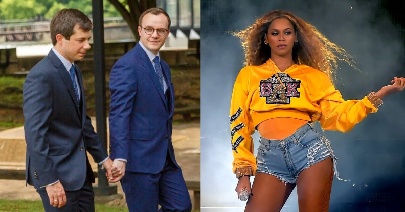 Pete Buttigieg, Chasten Buttigieg, and Beyoncé.