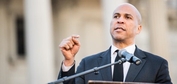 Senator Cory Booker (D-NJ) addresses the crowd during the annual Martin Luther King Jr. Day at the Dome event on January 21, 2019 in Columbia, South Carolina.