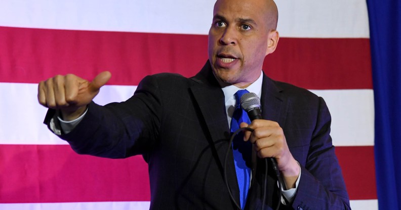 US Senator Cory Booker (D-NJ) speaks at his 'Conversation with Cory' campaign event at the Nevada Partners Event Center on February 24, 2019 in North Las Vegas, Nevada.
