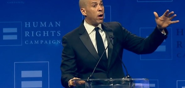 Cory Booker speaks to the Human Rights Campaign