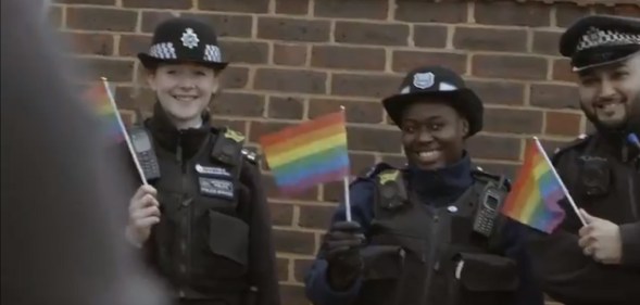 Officers from London's Metropolitan Police at the Brunei protest in Ealing