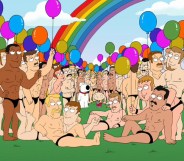 2009 Family Guy episode "Road to the Multiverse" featured the Universe of Homosexual Men, populated by naked gay men