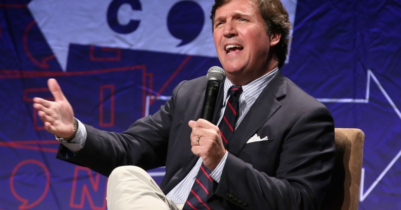 Tucker Carlson speaks onstage during Politicon 2018 at Los Angeles Convention Center on October 21, 2018 in Los Angeles, California.