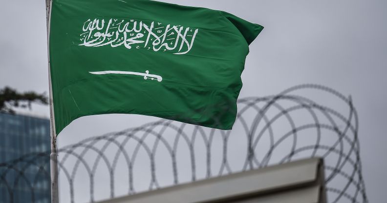 A Saudi Arabia flag flies on the top of their consulate building on January 10, 2019 in Istanbul.