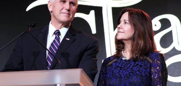 Vice President Mike Pence and Karen Pence speak at the Save the Storks 2nd Annual Stork Charity Ball at the Trump International Hotel.