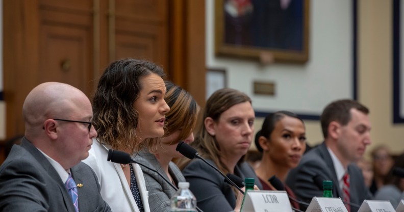 Army Captain Alivia Stehlik, one of the transgender troops speaking at the Military Personnel Subcommittee hearing on 'Transgender Service Policy.' on Capital Hill on February 27, 2019 in Washington, DC.