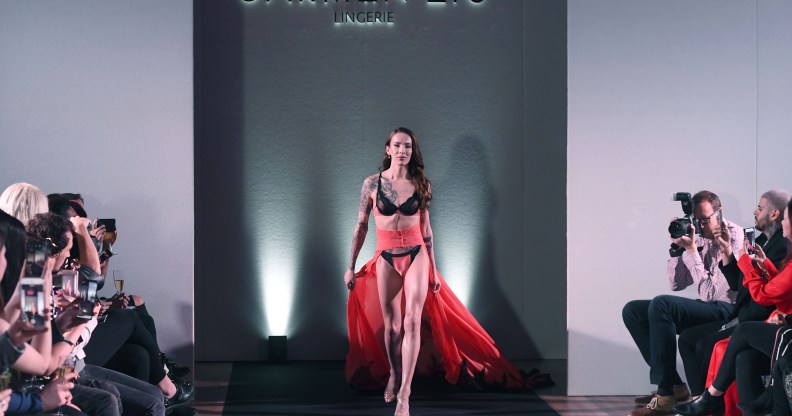 Carmen Liu walks the runway during the launch of the World's First Transgender Lingerie Brand 'GI Collection' at Glaziers Hall on February 28, 2019 in London, England.