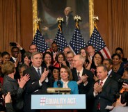 House Speaker Nancy Pelosi speaks during a news conference where House and Senate Democrats introduced the Equality Act of 2019 which would ban discrimination against lesbian, gay, bisexual and transgender people, on March 13, 2019 in Washington, DC.