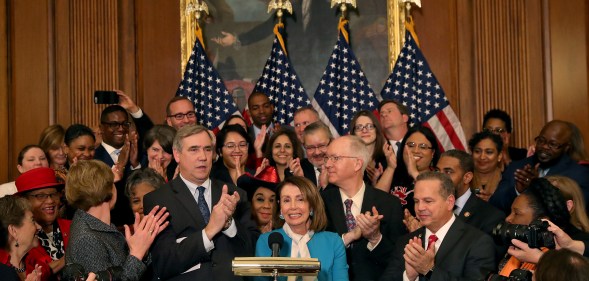 House Speaker Nancy Pelosi speaks during a news conference where House and Senate Democrats introduced the Equality Act of 2019 which would ban discrimination against lesbian, gay, bisexual and transgender people, on March 13, 2019 in Washington, DC.