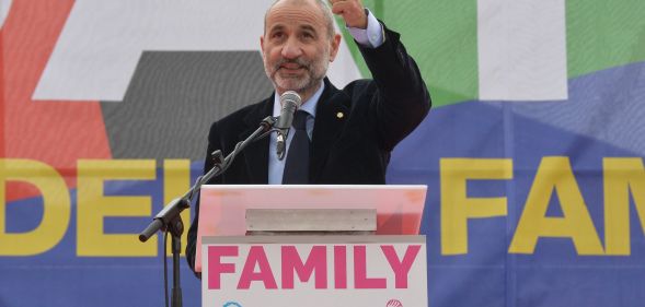 Massimo Gandolfini, who campaigned against civil partnerships, is one of the organisers of the World Congress of Families meeting in Verona, Italy.