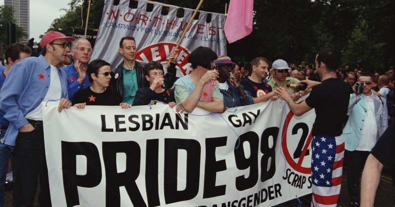 A demonstration against Section 28, whose legacy still affects LGBT+ teachers.