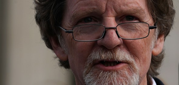 Baker Jack Phillips speaks to members of the media in front of the U.S. Supreme Court December 5, 2017 in Washington, DC.