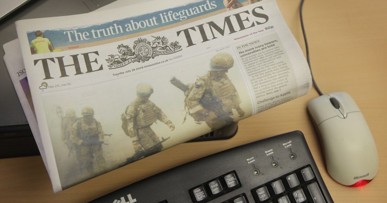 In this photo illustration a copy of The Times newspaper rests on a computer on August 7, 2009 in London.