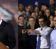 L - Franklin Graham, R - Presidential hopeful Pete Buttigieg with his husband Chasten