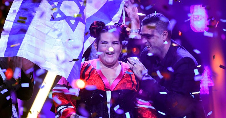 Israel's singer Netta Barzilai aka Netta performs after winning the final of the 63rd edition of the Eurovision Song Contest 2018 at the Altice Arena in Lisbon, on May 12, 2018.