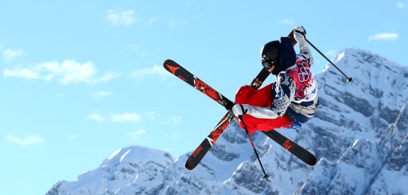 Gus Kenworthy of the United States competes in the Freestyle Skiing Men's Ski Slopestyle Qualification during day six of the Sochi 2014 Winter Olympics at Rosa Khutor Extreme Park on February 13, 2014 in Sochi, Russia. (Cameron Spencer/Getty)