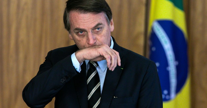 Brazilian President Jair Bolsonaro gestures during a ceremony of presentation of new diplomats' credentials at Planalto Palace in Brasilia, on March 8, 2019.