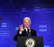 US Vice President Joseph Biden addresses the Spring Equality Convention of Human Rights Campaign (HRC) March 6, 2015 in Washington, DC.