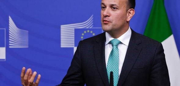 Irish Taioseach Leo Varadkar gives a press conference about the Brexit at the European Commission headquarters in Brussels on February 6, 2019.