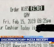 Little Caesars receipt with "gay" on it