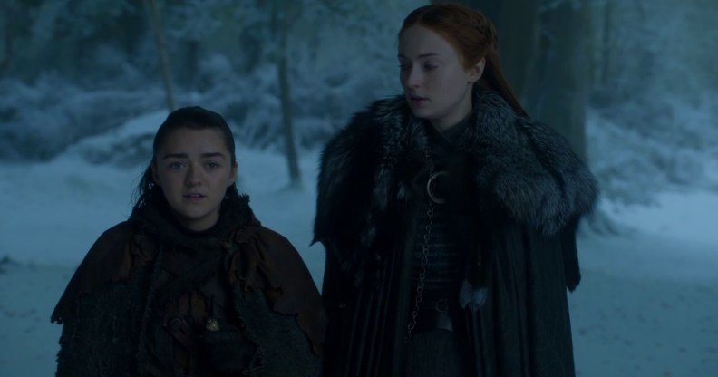 Game of Thrones stars Maisie Williams and Sophie Turner as sisters Arya Stark and Sansa Stark