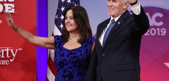 US Vice President Mike Pence and his wife Karen waving