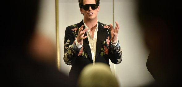 Right-wing British provocateur Milo Yiannopoulos answers questions during a speech at Parliament House in Canberra on December 5, 2017