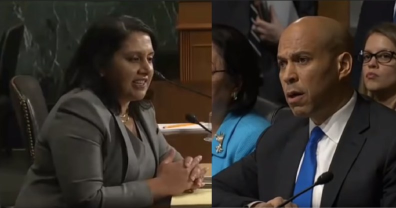 Conservative lawyer Neomi Rao was challenged by Cory Booker over her criticism of the ruling that legalised gay sex