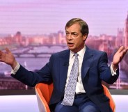 Leader of The Brexit Party Nigel Farage appears on The Andrew Marr Show on May 11, 2019 in London, England.