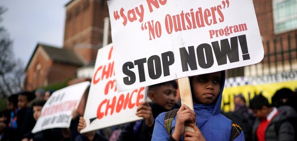 Protestors outside of Parkfield School, Birmingham