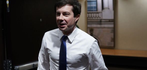 Mayor of South Bend, Indiana, Pete Buttigeig arrives at a news conference January 23, 2019 in Washington, DC.