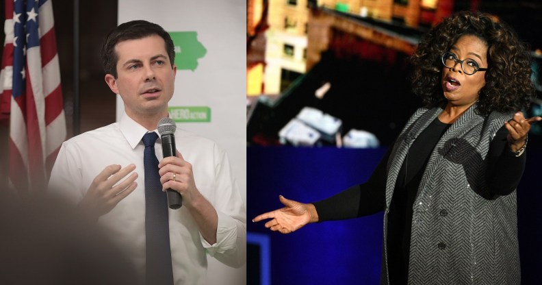 Presidential hopeful Pete Buttigieg and Oprah Winfrey