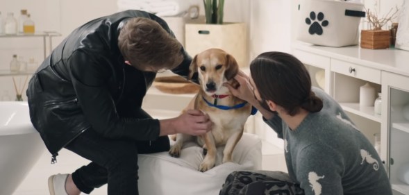 Tan France and Jonathan van Ness with rescue dog Lacey