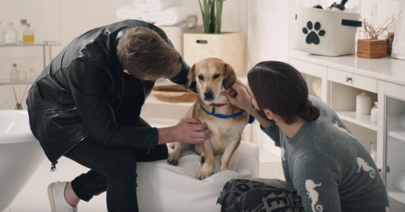 Tan France and Jonathan van Ness with rescue dog Lacey