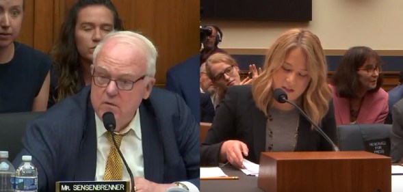 Republican congressman Jim Sensenbrenner and the clerk who read the bill, Madeleine