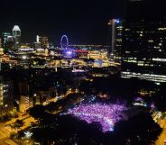 Supporters form a rainbow among lights at the annual Pink Dot event in a public show of support for the LGBT community at Hong Lim Park in Singapore on July 1, 2017.