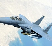 A U.S. Air Force F-15 Strike Eagle flies over Southwest Asia during combat operations on July 6, 2004.