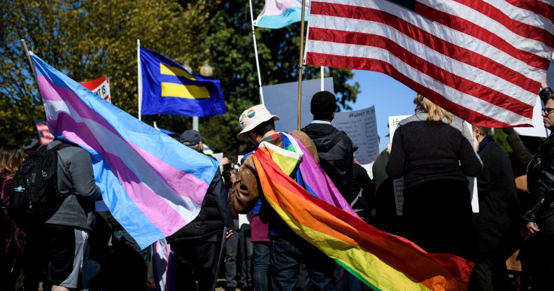 LGBT discrimination: Activists for the LGBTQ community rally during a protest of the Trump administration October 22, 2018 in Washington, DC.