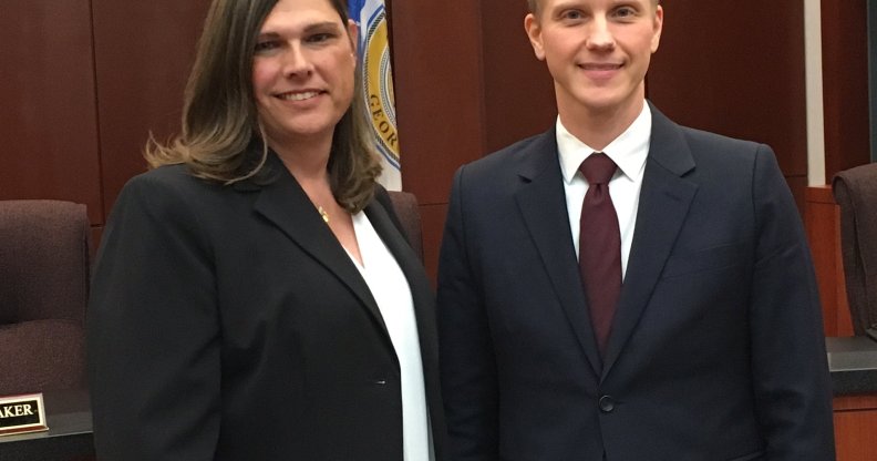 Transgender Houston County Sheriff's Sergeant Anna Lange and her attorney Noah Lewis.