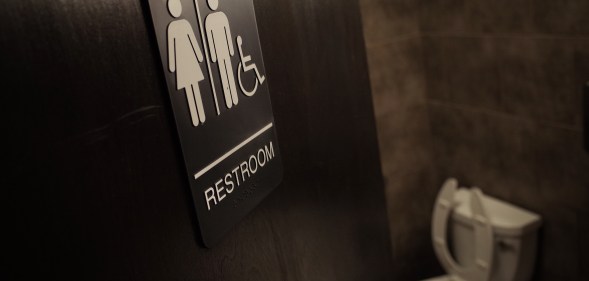 A gender neutral bathroom is seen at a coffee shop in Washington, DC, on May 5, 2016.