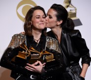 Lesbian Grammy winner Brandi Carlile celebrates with her wife, Catherine Shepherd.